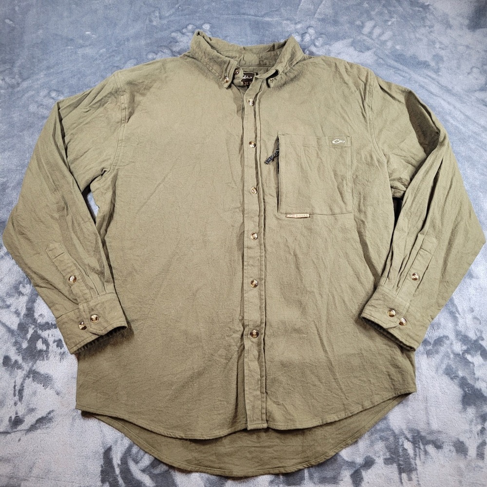 Drake Waterfowl Button-Up Shirt Men's Large Green Long Sleeve‎